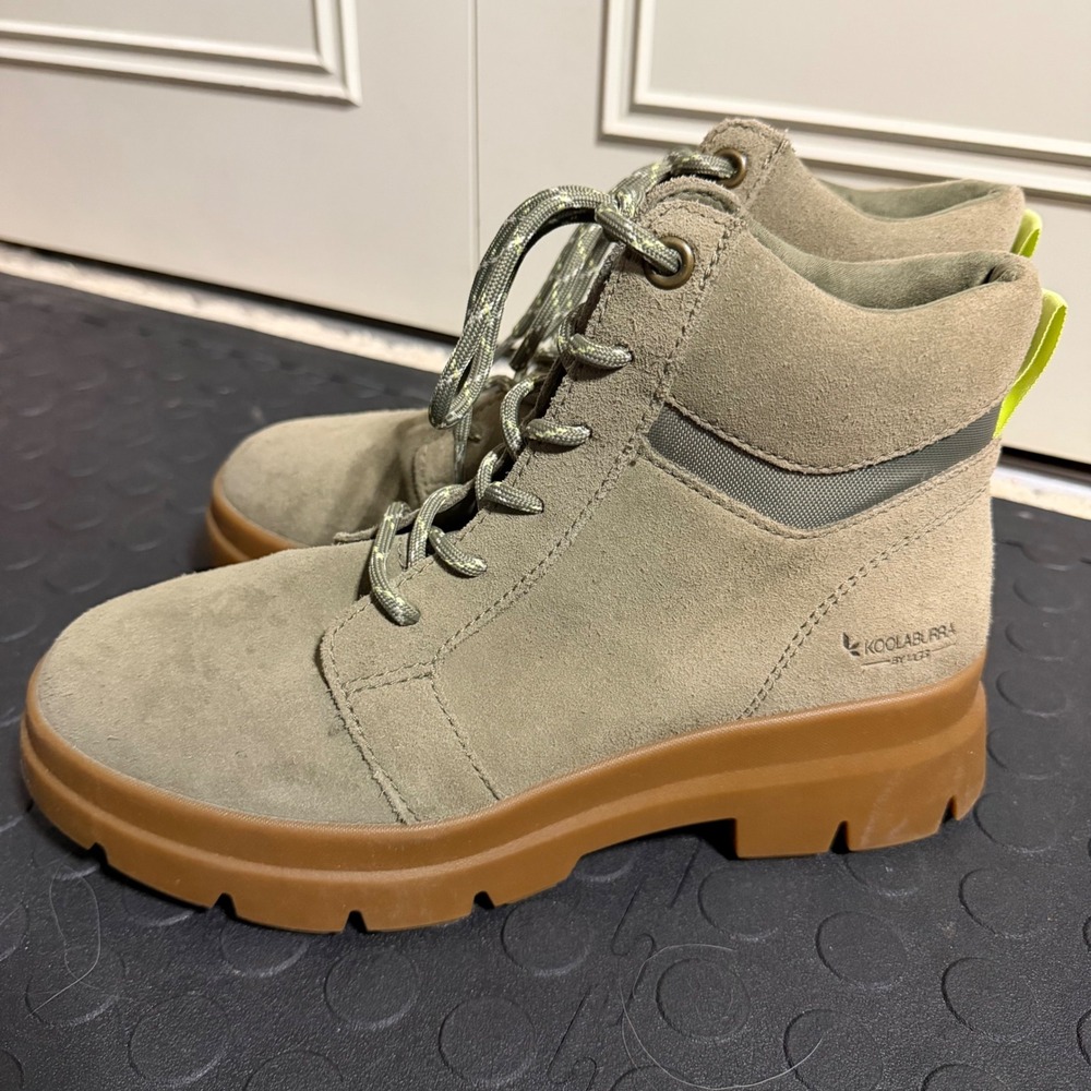 Koolaburra by UGG Jozie Women Olive Green Suede Lace Up Lug Ankle Boots Hiking